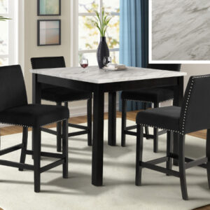 1715SET Lennon counter height dining set with marble-look top and black upholstered chairs