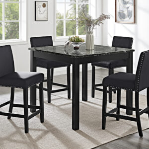 1715SET-AB Lennon black counter height dining set with stone-look top and upholstered chairs