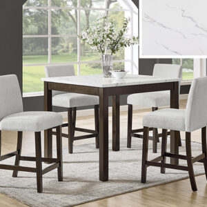 1715SET-BRN Lennon brown counter height dining set with marble-look top and upholstered chairs