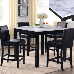 1715SET-PU Lennon counter height dining set with marble-look top and black PU upholstered chairs
