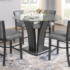 1716-5P Camelia counter height dining set with glass top and gray upholstered chairs