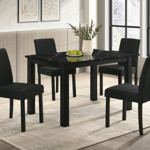 2120BK-5P Resia black dining table set with marble-look top and black upholstered chairs