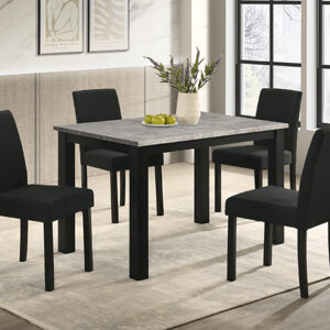 2120CC-5P Resia concrete-look dining table set with black frame and upholstered chairs