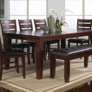 2152-6P Bardstown wood dining table set with bench and slat-back chairs