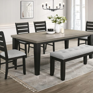 2152LG-6P Bardstown light grey dining table set with bench and slat-back chairs