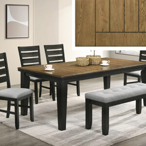 2152WC-6P Bardstown two-tone dining table set with wheat wood top, charcoal base, and upholstered bench