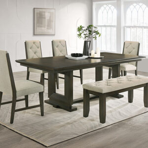 2154-4290-6P Herbert wood dining table set with tufted chairs and upholstered bench