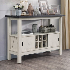 2158CG Maribelle server cabinet in chalk and warm grey with wine storage and sliding doors