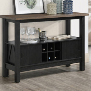 2158WC Maribelle server cabinet in wheat and charcoal with wine storage and sliding doors