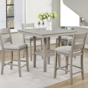 LESTER greige 5 piece counter height dining table set with cushioned chairs