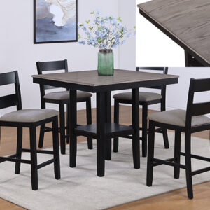 LESTER light grey 5 piece counter height dining table set with cushioned chairs