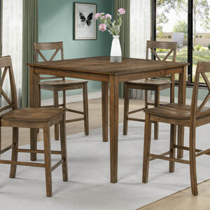 THEODORE brown 5 piece counter height dining table set with wooden chairs