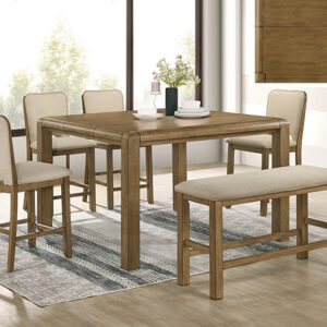 COCKRELL counter height dining set with upholstered chairs and bench
