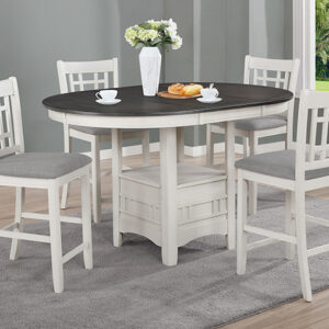 HARTWELL chalk grey counter height dining set with storage base and cushioned chairs