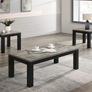 Theo 3 piece cocktail table set with concrete finish and black legs