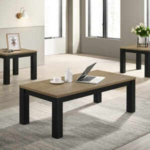 Theo 3 piece cocktail table set with natural finish and black legs