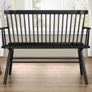 Jeremiah black spindleback wooden bench with classic farmhouse design