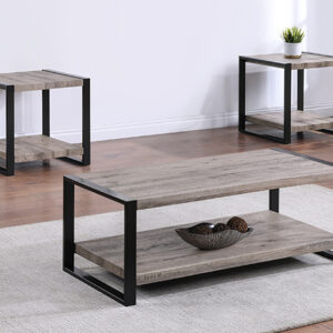 Mildred cocktail table set with rustic wood shelves and black metal frame