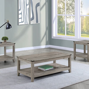 Milton 3-piece cocktail table set with rustic wood finish and lower shelf