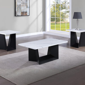 Adea 3-piece cocktail table set with black base and faux marble top