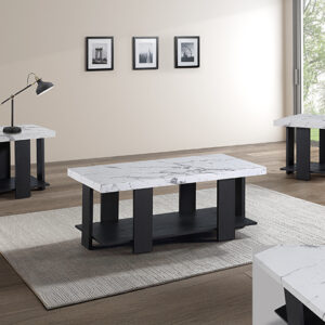 Boris 3-piece cocktail table set with faux marble top and black base