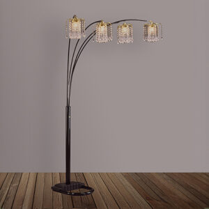 Black rain drop arc floor lamp with crystal-style hanging shades