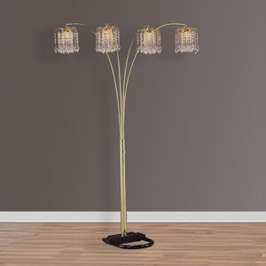 Gold rain drop arc floor lamp with crystal-style hanging shades