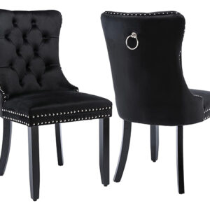 Arabella black velvet accent chair with tufted back and nailhead trim