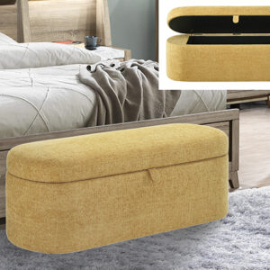 Philipa gold tweed storage bench with lift-top hidden storage