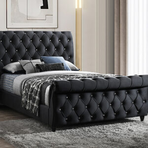 KYRIE black tufted upholstered king bed frame with diamond tufting