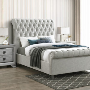 KATE tufted upholstered bed with rolled footboard