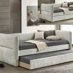 PHILIPA light grey upholstered daybed with pull-out trundle