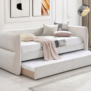 PHILIPA oatmeal tweed upholstered daybed with pull-out trundle