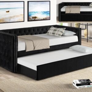 TRINA black upholstered daybed with trundle