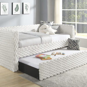 MOLLY white textured upholstered daybed with pull-out trundle