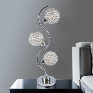 Crystal 3 globe table lamp with chrome curved base