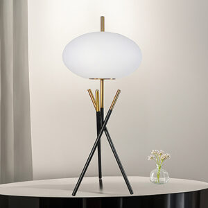 Modern table lamp with tripod base and frosted shade