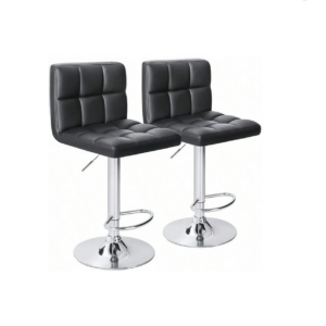 Black adjustable barstool with chrome base and padded seat