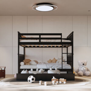 Black full over full bunk bed with pull-out twin trundle in modern kids bedroom