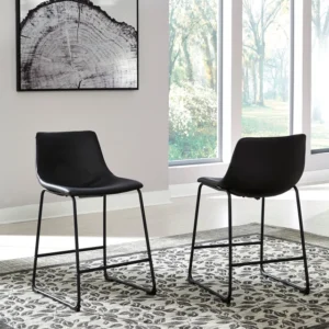 Black modern counter height barstool with metal sled base
